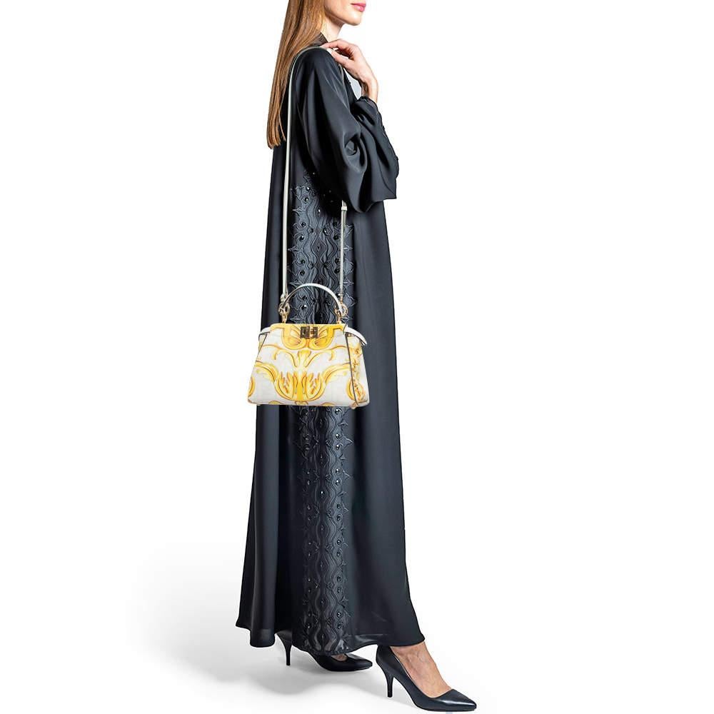 Fendi x Versace Zucca Baroque Print Leather Mini Fendace Peekaboo Top Handle Bag In Excellent Condition In Dubai, Al Qouz 2