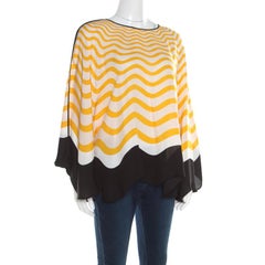 Fendi Yellow and Off White Wave Printed Silk Bow Trim Detail Kaftan Top M