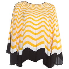 Fendi Yellow and Off White Wave Printed Silk Bow Trim Detail Kaftan Top M