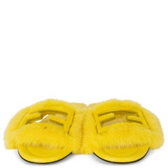 FENDI yellow BAGUETTE MINK FUR SLIDE Sandals Shoes 39