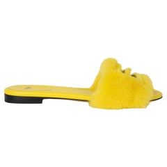 FENDI yellow BAGUETTE MINK FUR SLIDE Sandals Shoes 39