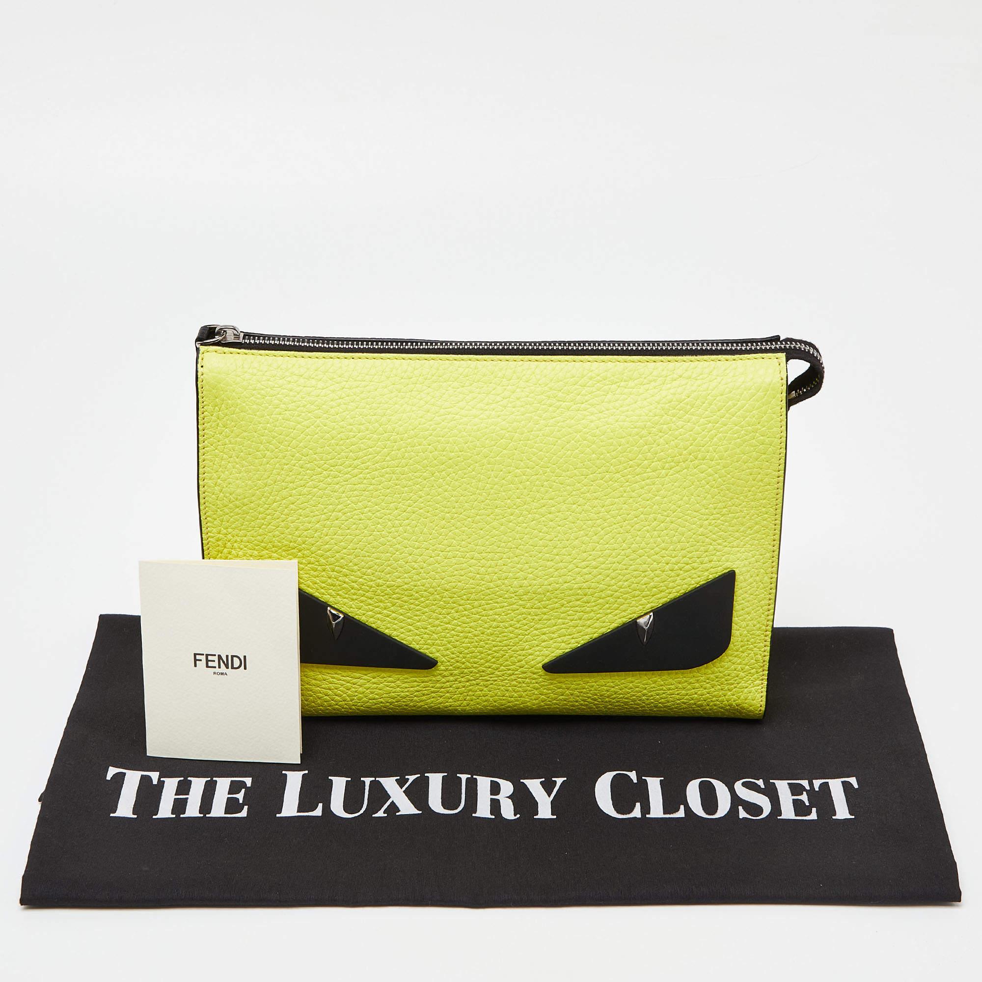 Fendi Yellow/Black Leather Monster Eyes Zip Pouch 8