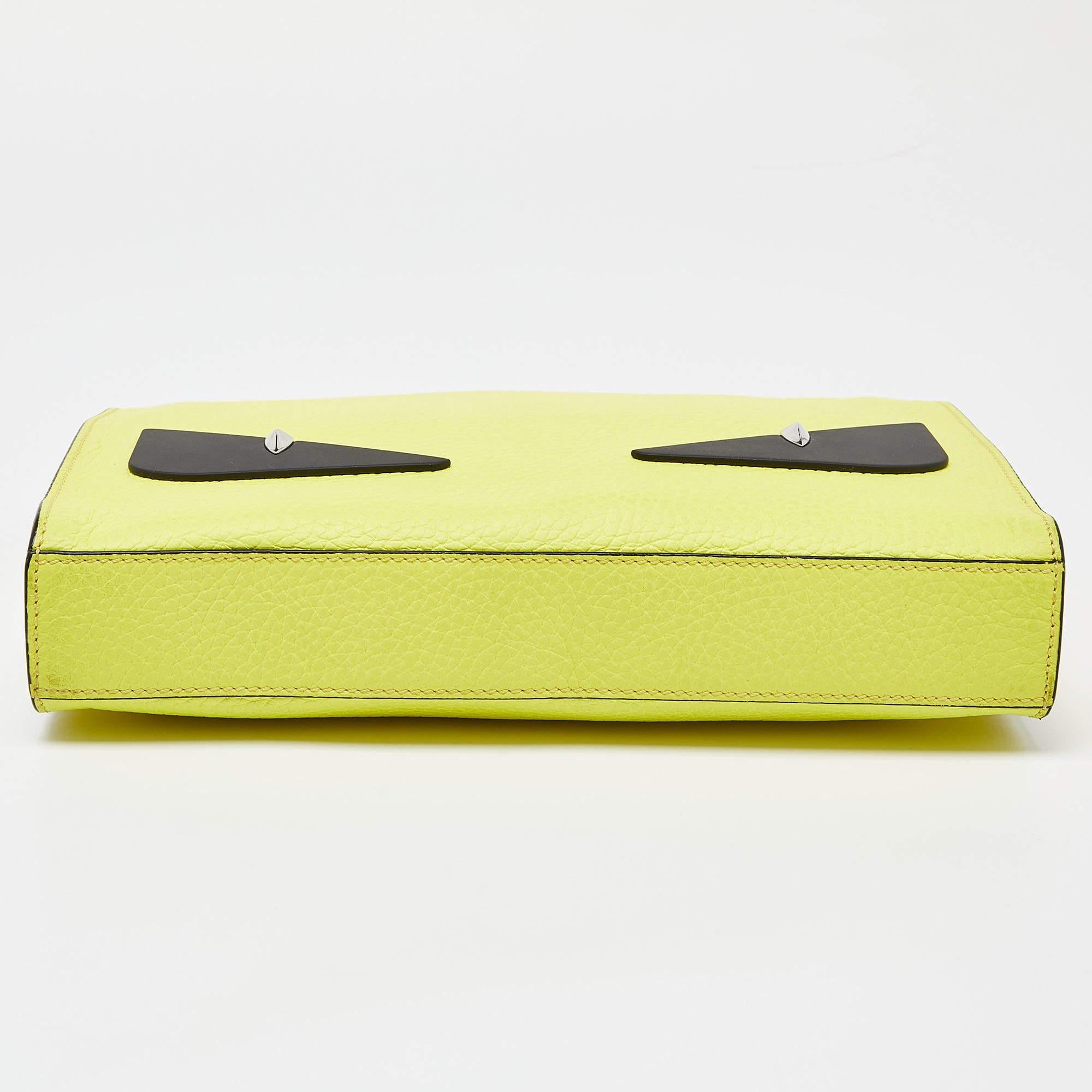 Fendi Yellow/Black Leather Monster Eyes Zip Pouch 4