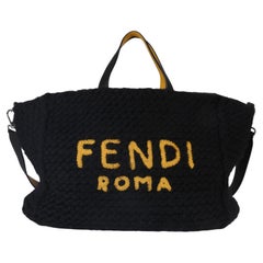 Fendi Yellow Black Wool Logo Tote