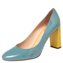 Fendi Yellow/Blue Patent Leather Eloise Block Heel Pumps Size 41