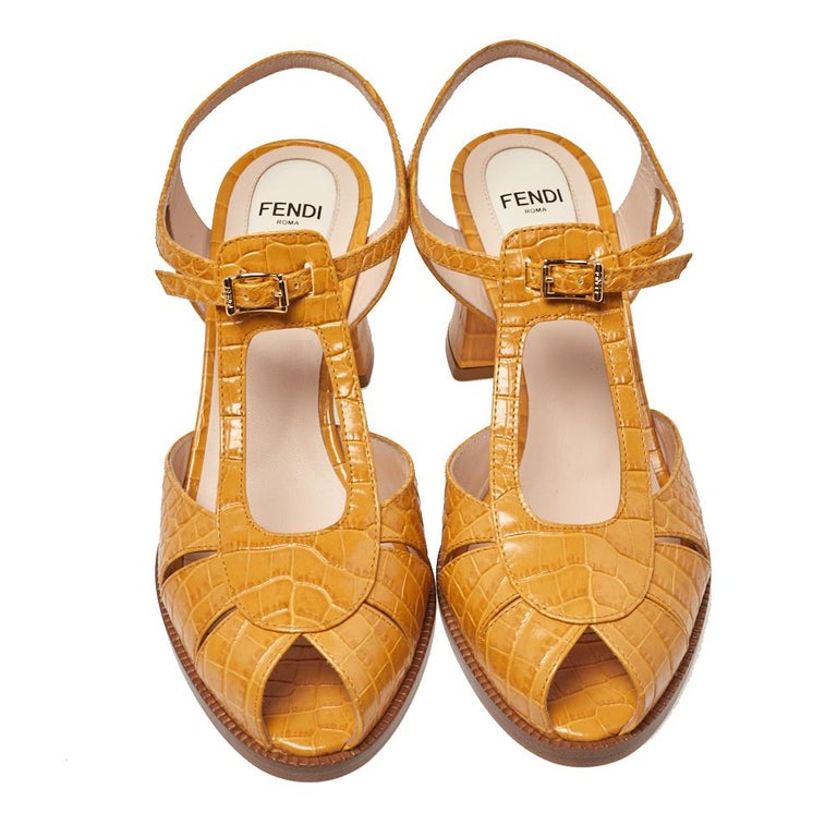Fendi Yellow Croc Embossed Leather Chameleon Block Heel Sandals Size 38 at  1stDibs | fendi chameleon shoes, yellow croc heels, chameleon heels