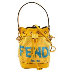 Fendi Yellow Crochet and Leather Mini Mon Tresor Bucket Bag