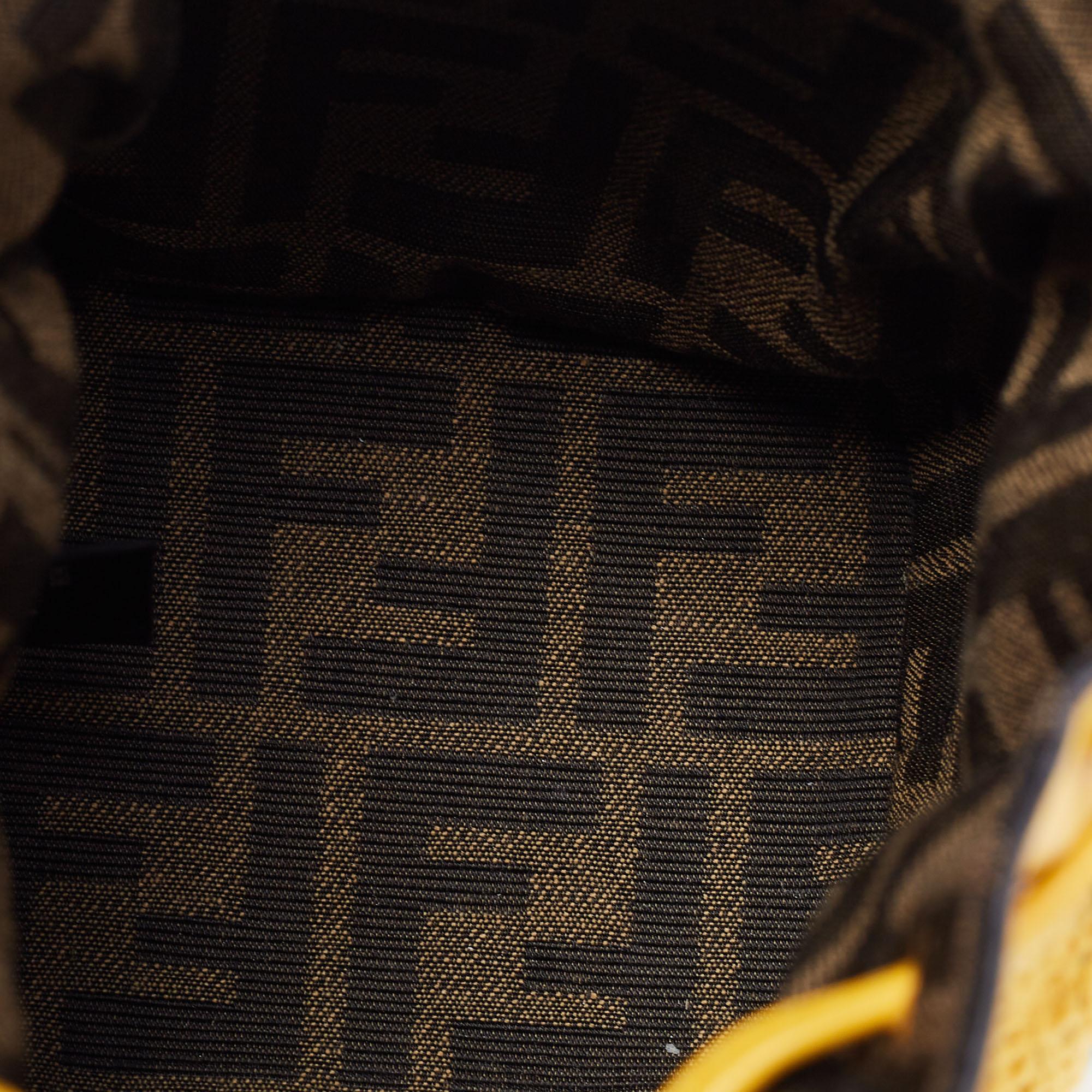 Fendi Yellow Crochet and Leather Mini Mon Tresor Drawstring Bucket Bag 1