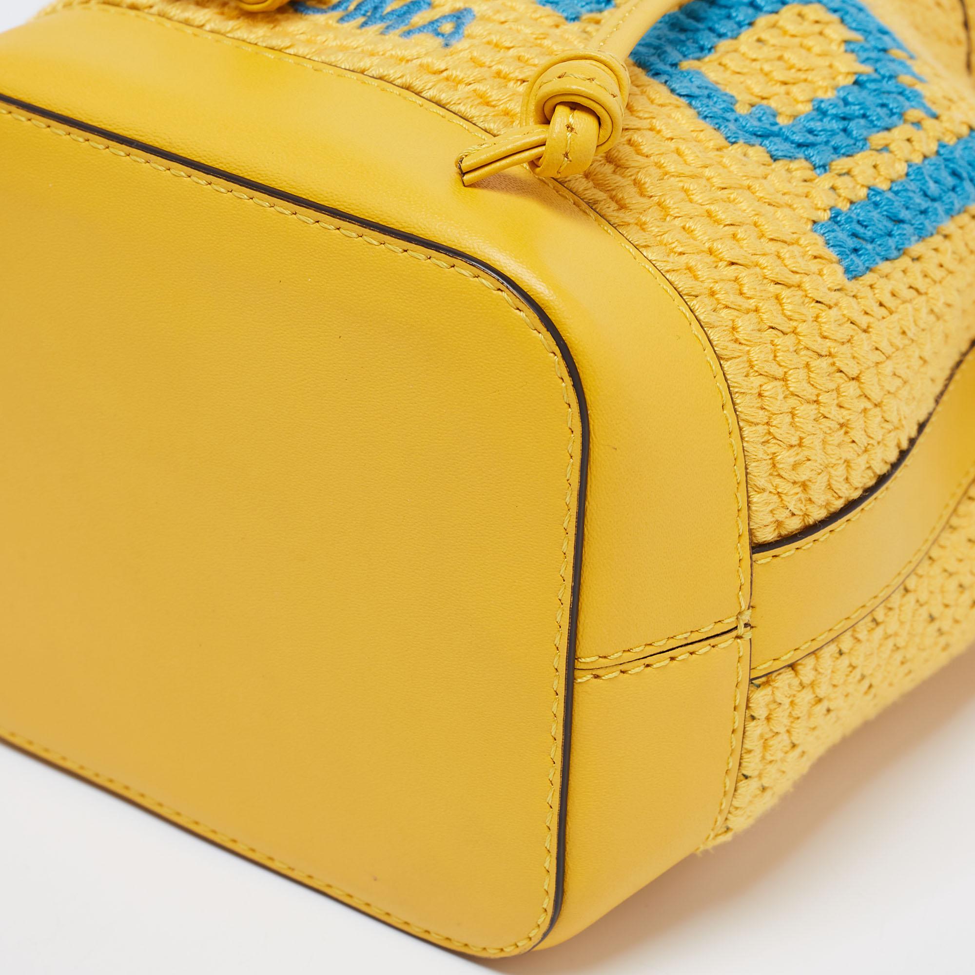 Fendi Yellow Crochet and Leather Mini Mon Tresor Drawstring Bucket Bag 2