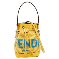 Fendi Yellow Crochet and Leather Mini Mon Tresor Drawstring Bucket Bag