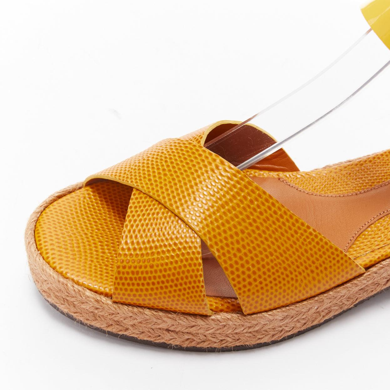 FENDI yellow embossed leather cross strap patent ankle strap jute sandal EU36.5 For Sale 3