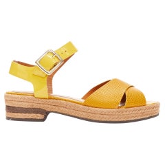 FENDI yellow embossed leather cross strap patent ankle strap jute sandal EU36.5