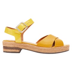 FENDI yellow embossed leather cross strap patent ankle strap jute sandal EU36.5