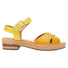 FENDI yellow embossed leather cross strap patent ankle strap jute sandal EU36.5