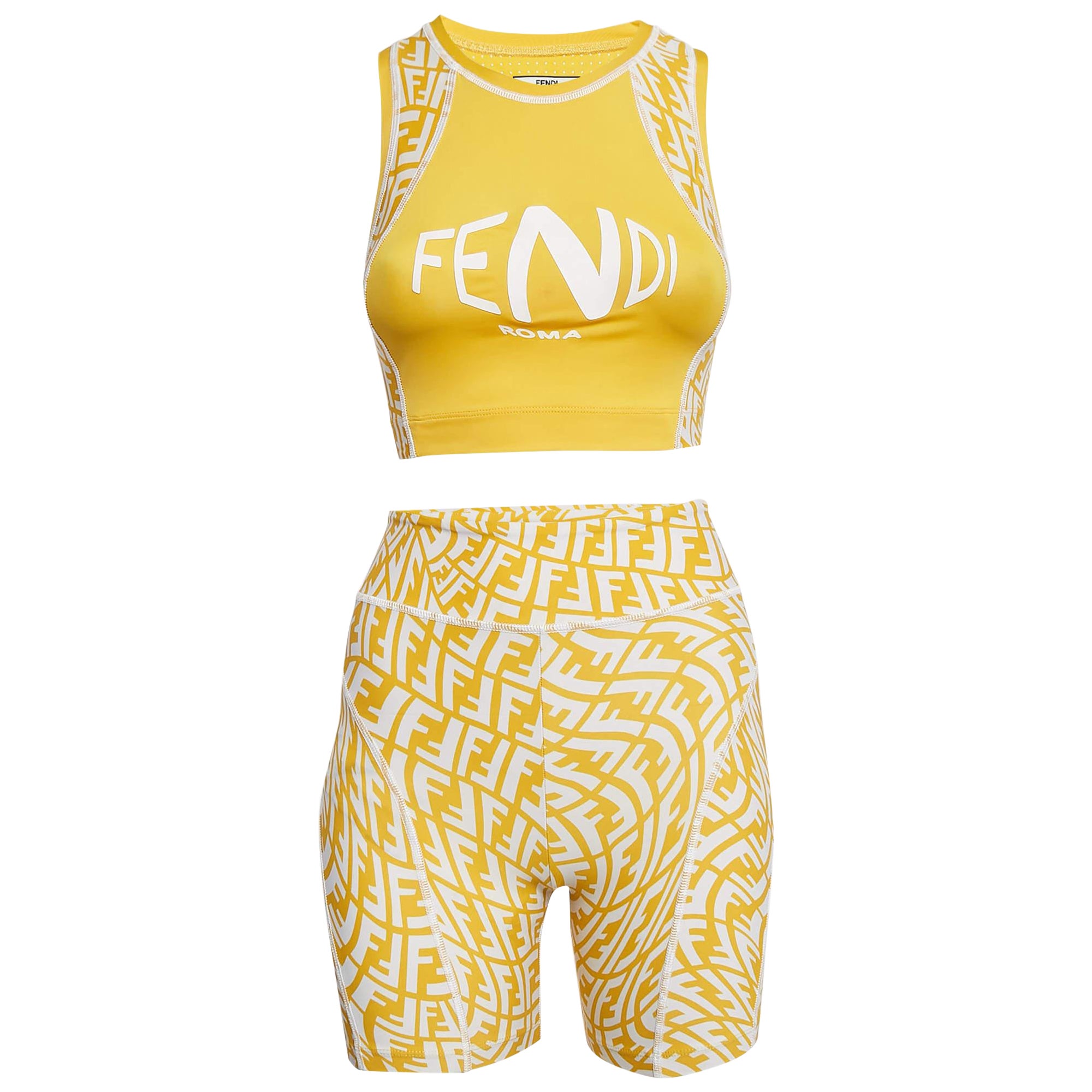 Fendi Yellow FF Vertigo Print Jersey Active Wear Set S