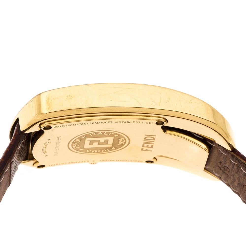 Contemporary Fendi Yellow Gold Plated Steel Diamond Chameleon 30000M Women's Wristwatch 29 mm