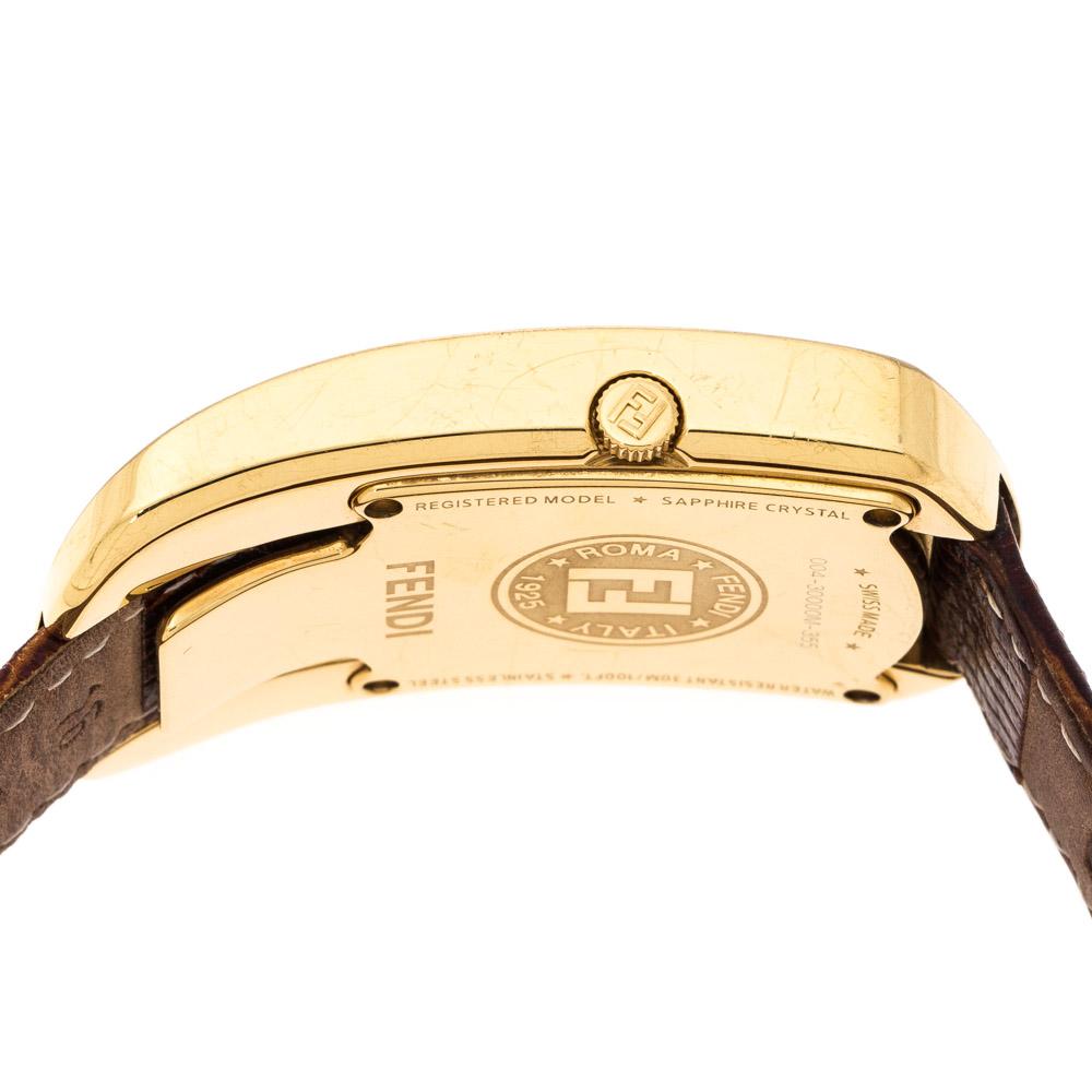 Antique Cushion Cut Fendi Yellow Gold Plated Steel Diamond Chameleon 30000M Women's Wristwatch 29 mm