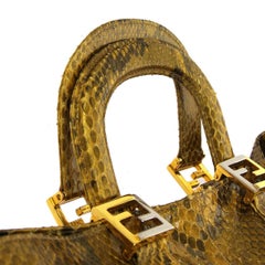 Fendi Yellow Gold Silver Snakeskin Exotic Leather Carryall Top Handle Tote Bag