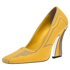 Fendi Yellow/Grey Neoprene And Rubber Square Toe Ffreedom Pumps Size 37