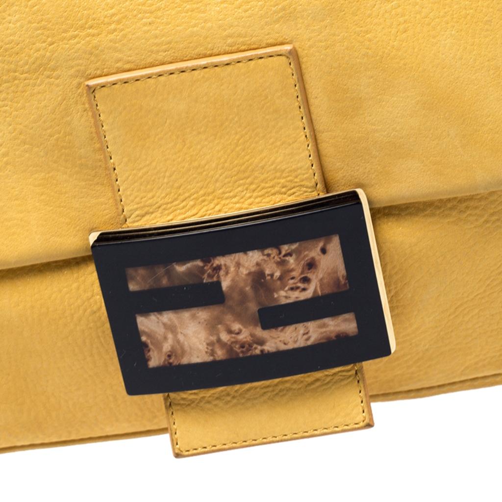 Fendi Yellow Iridescent Leather Mama Forever Large Flap Shoulder Bag 4