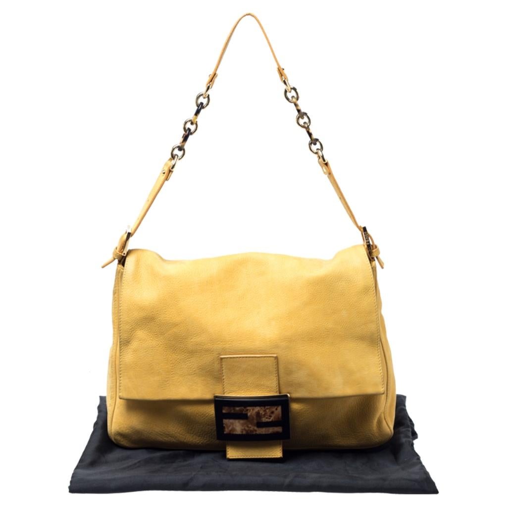 Fendi Yellow Iridescent Leather Mama Forever Large Flap Shoulder Bag 5