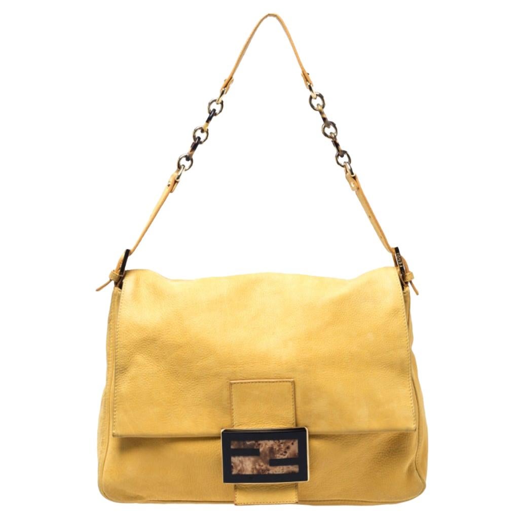 Fendi Yellow Iridescent Leather Mama Forever Large Flap Shoulder Bag