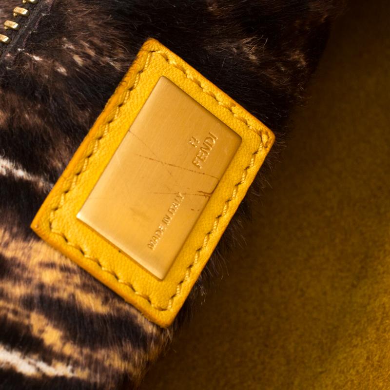Fendi Yellow Leather and Calfhair Lining Large Peekaboo Top Handle Bag 6