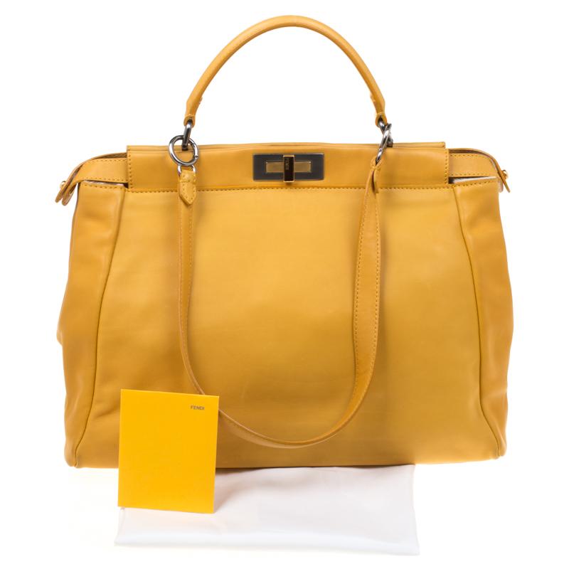 Fendi Yellow Leather and Calfhair Lining Large Peekaboo Top Handle Bag 9