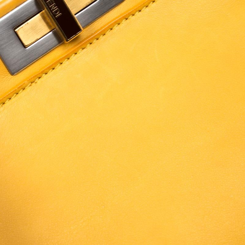 Fendi Yellow Leather and Calfhair Lining Large Peekaboo Top Handle Bag 4