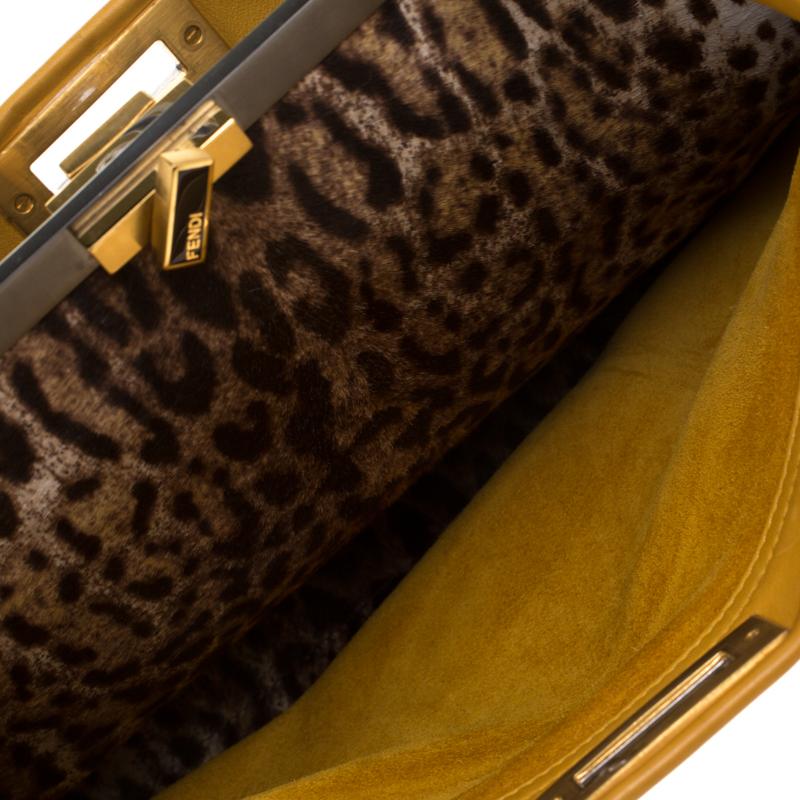 Fendi Yellow Leather and Calfhair Lining Large Peekaboo Top Handle Bag 5