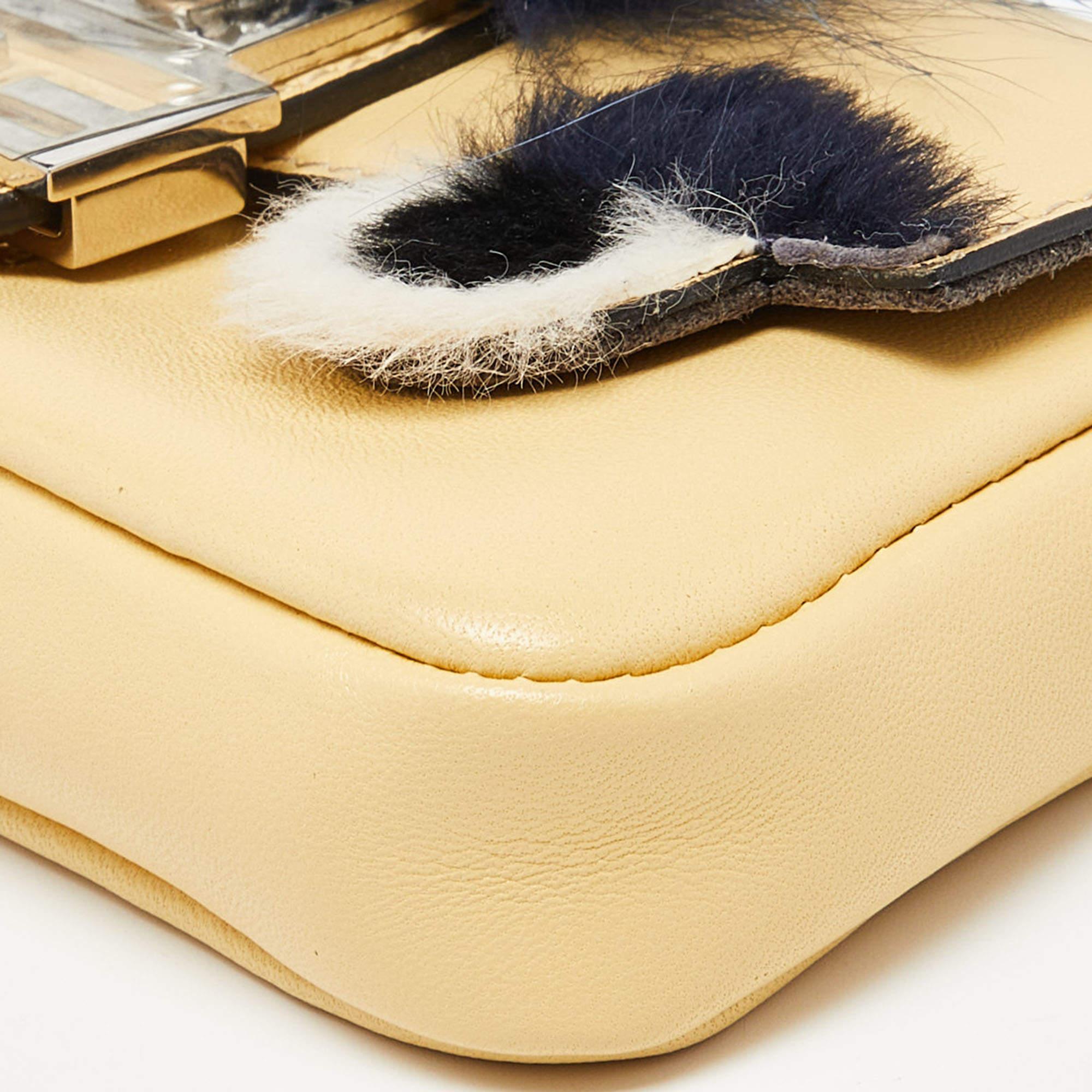 Fendi Yellow Leather and Fur Micro Monster Baguette Bag 1