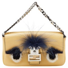 Fendi Yellow Leather and Fur Micro Monster Baguette Bag