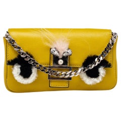 Fendi Yellow Leather and Fur Micro Monster Baguette