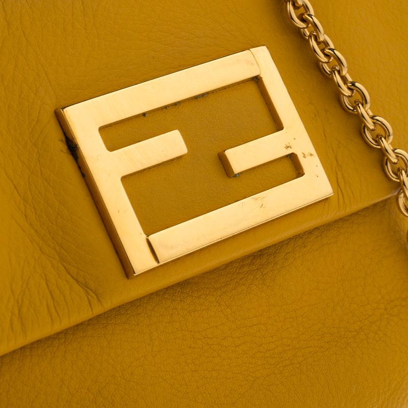 Fendi Yellow Leather Fendista Chain Shoulder Bag 7