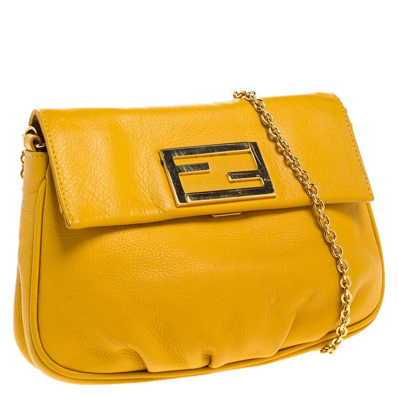 Women's Fendi Yellow Leather Fendista Chain Shoulder Bag