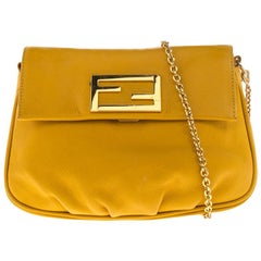 Fendi Yellow Leather Fendista Chain Shoulder Bag