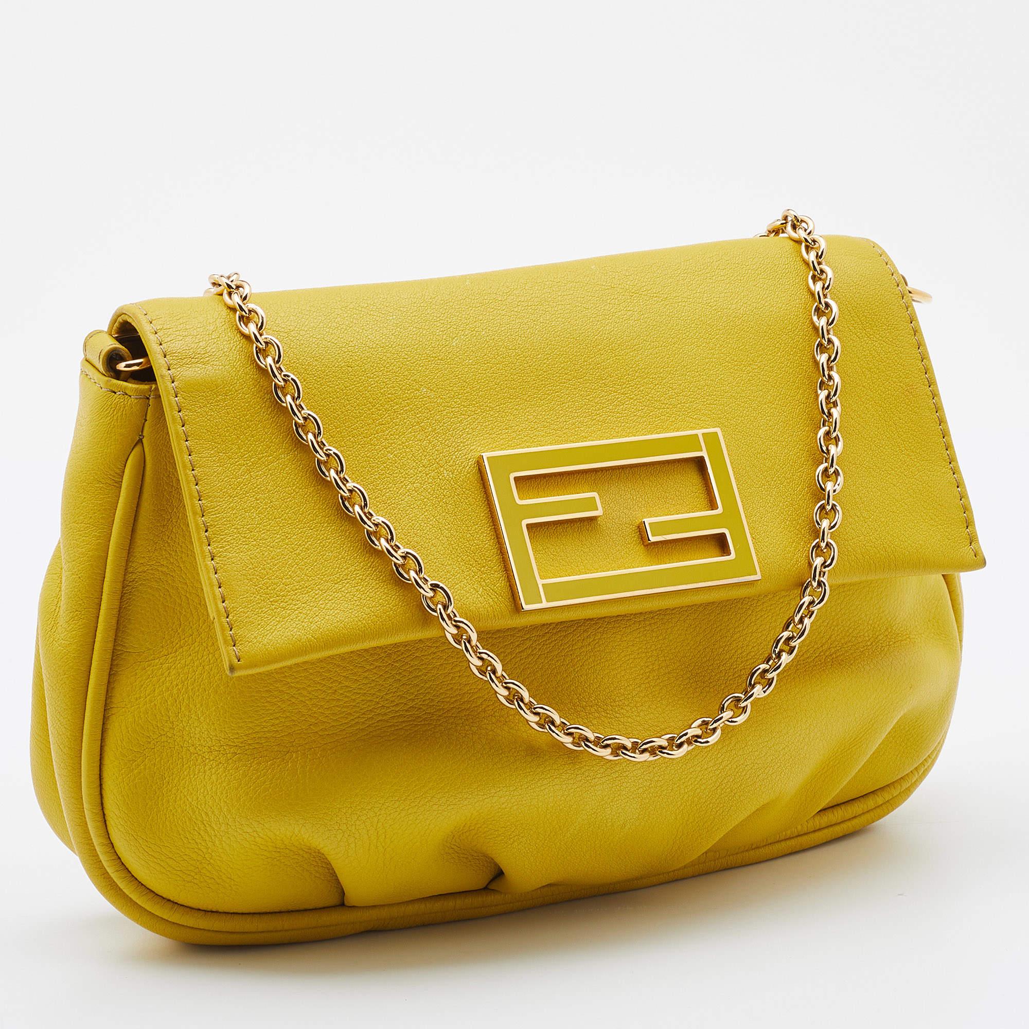 Fendi Yellow Leather Fendista Pochette Crossbody Bag 1