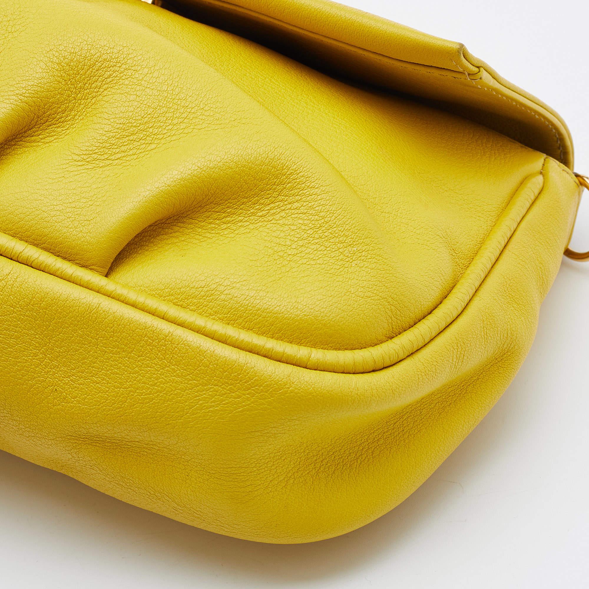 Fendi Yellow Leather Fendista Pochette Crossbody Bag 4