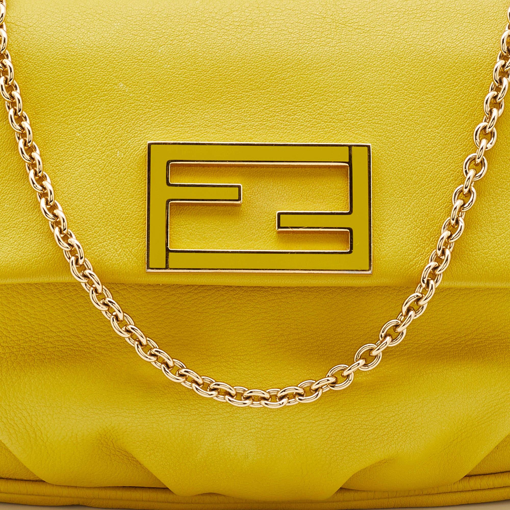 Fendi Yellow Leather Fendista Pochette Crossbody Bag 6