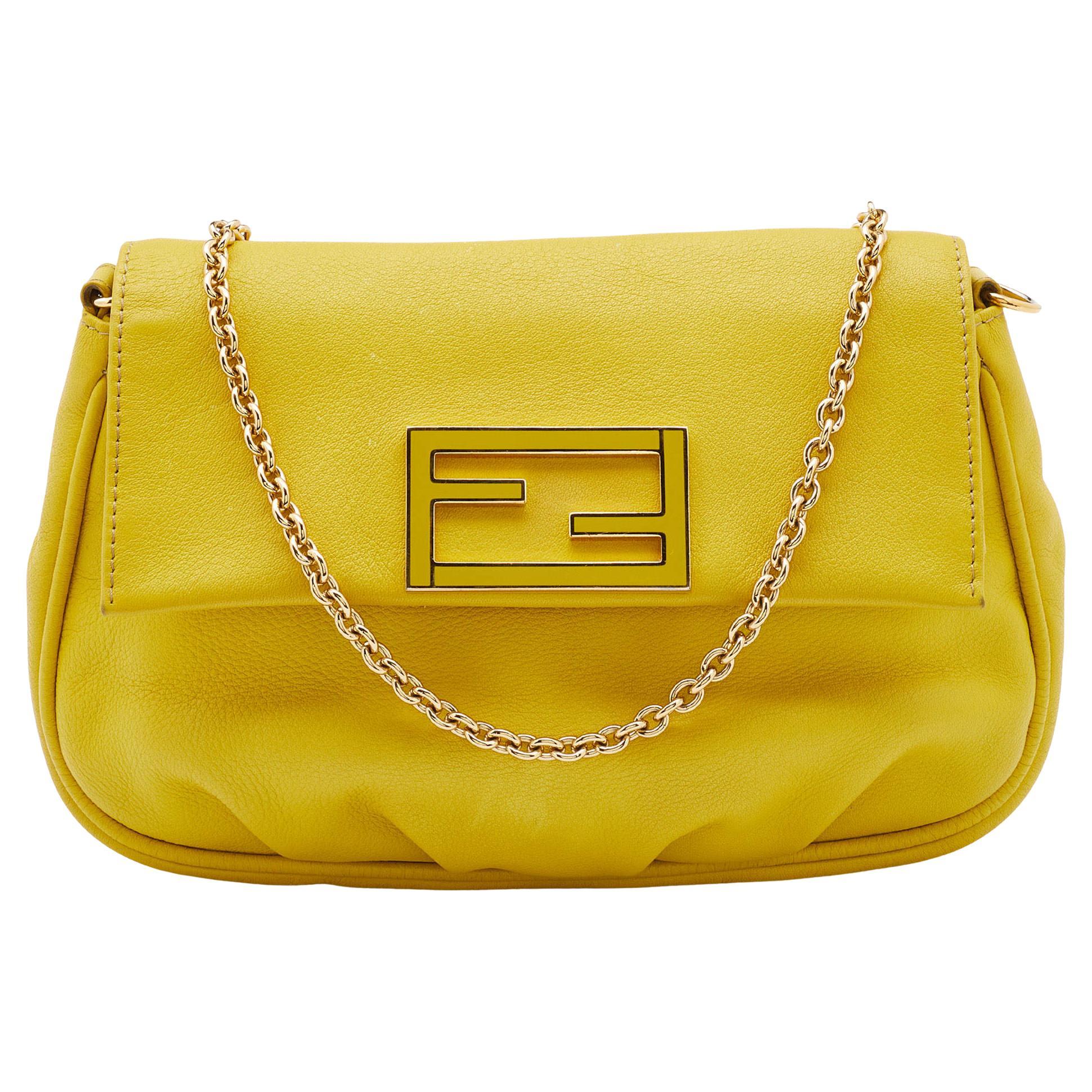 Fendi Yellow Leather Fendista Pochette Crossbody Bag