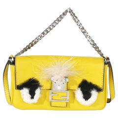 Fendi Yellow Leather Fox Fur Buggie Micro Baguette