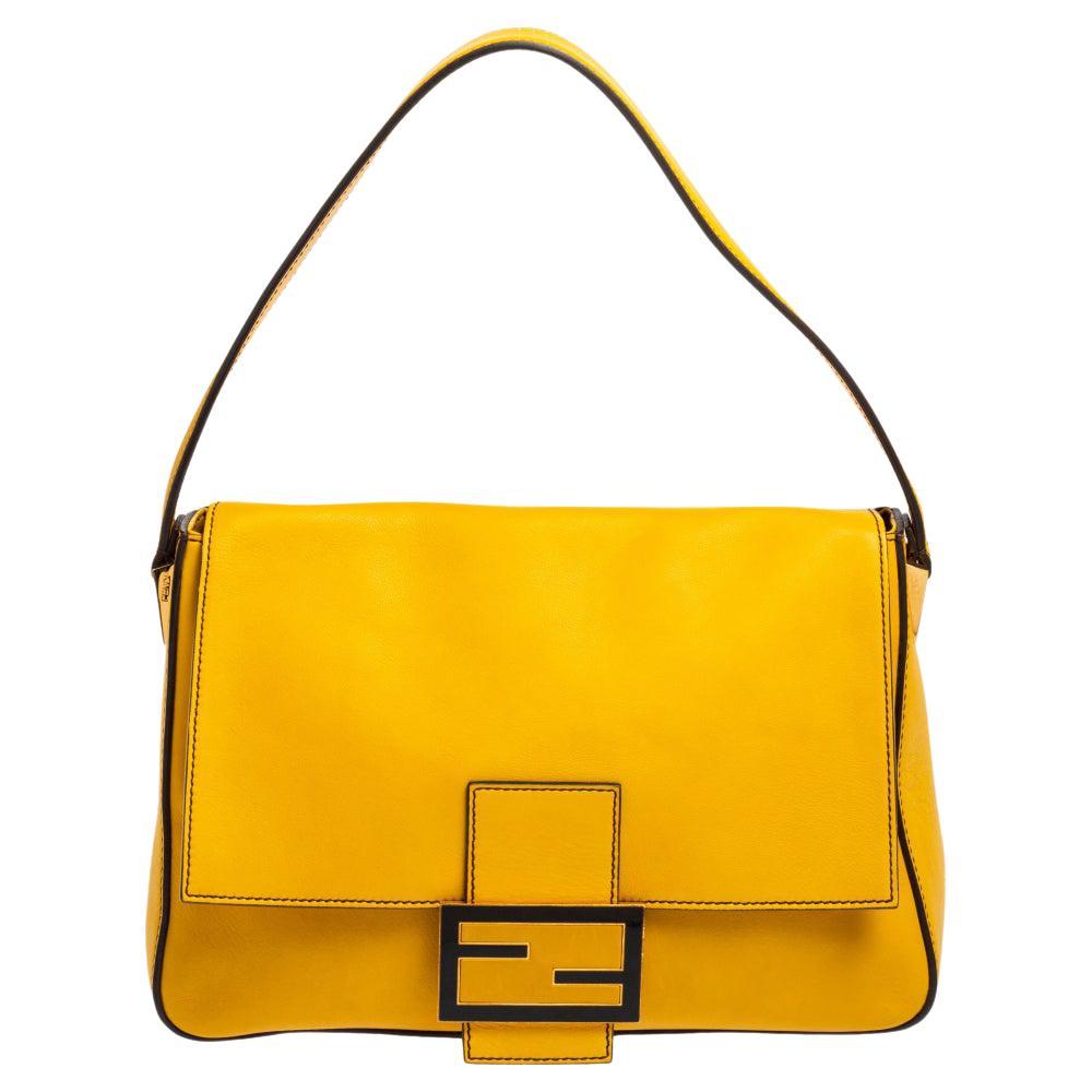 FENDI Mama Forever Large Flap Leather Shoulder Bag Yellow