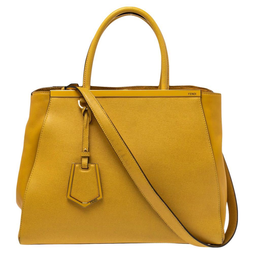 Fendi Peekaboo Yellow Lambskin Leather Gold Metal Top Handle Bag at 1stDibs