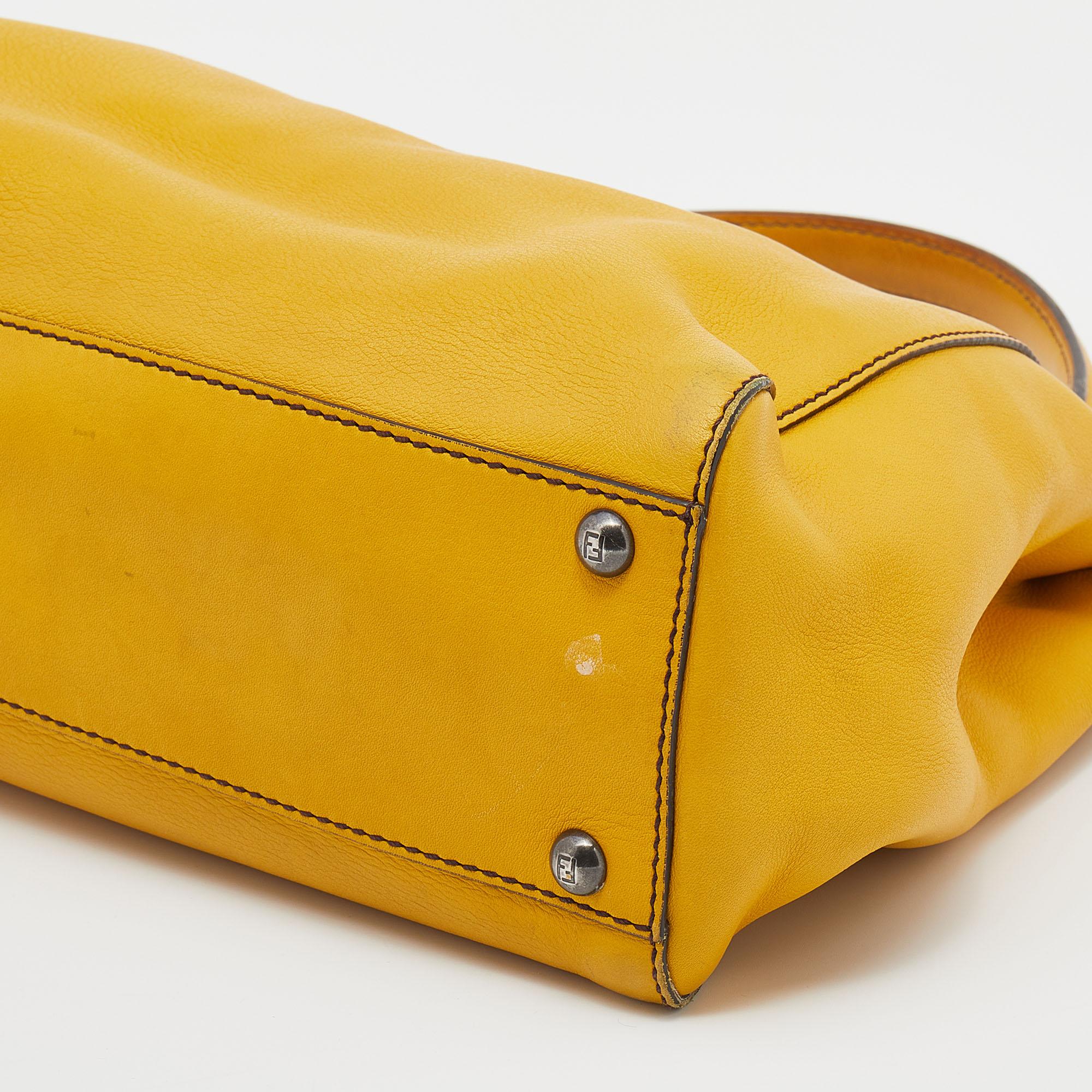 Women's Fendi Yellow Leather Medium Peekaboo Top Handle Bag