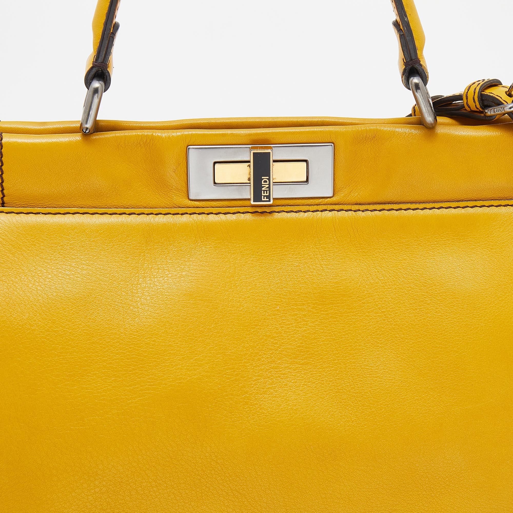 Fendi Yellow Leather Medium Peekaboo Top Handle Bag 1