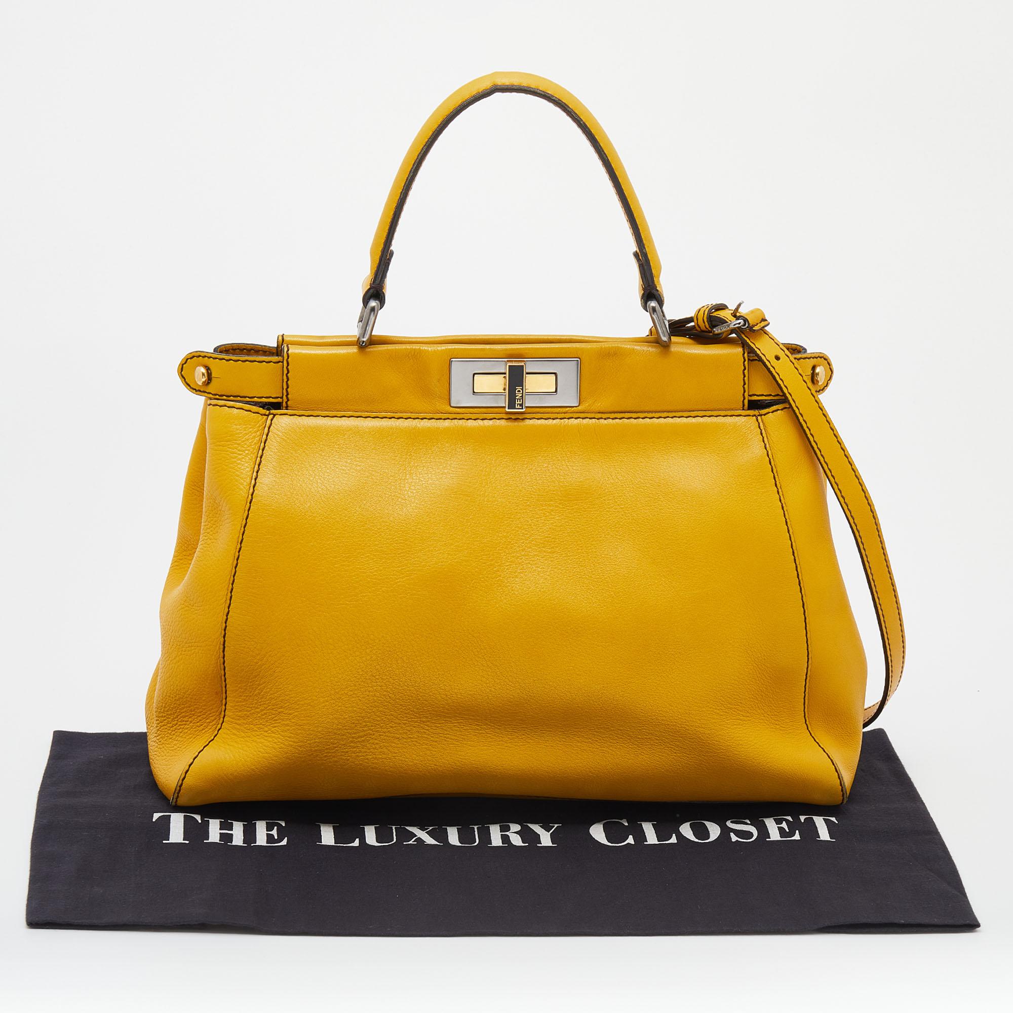 Fendi Yellow Leather Medium Peekaboo Top Handle Bag 2