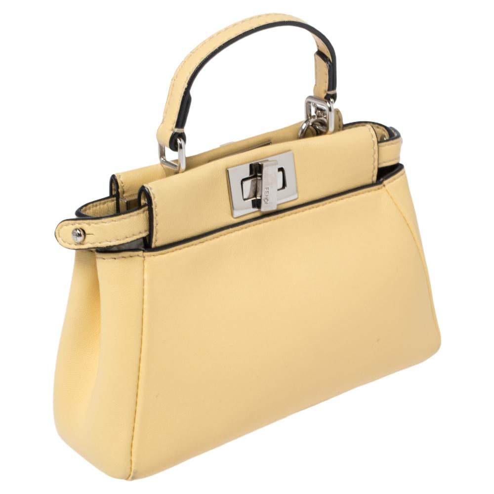 Fendi Yellow Leather Micro Peekaboo Crossbody Bag In Good Condition In Dubai, Al Qouz 2
