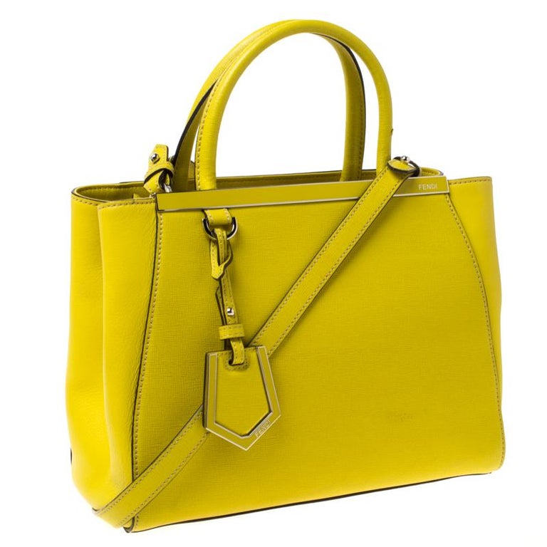 Fendi Yellow Leather Petite Sac 2jours Elite Top Handle Bag For Sale at