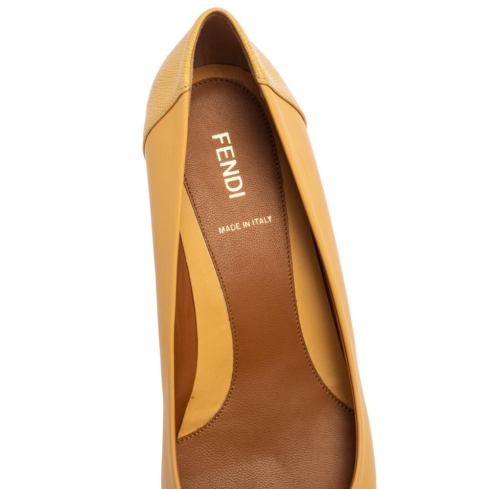 Women's Fendi Yellow Leather Pointed-Toe Wedge Pumps Size 38