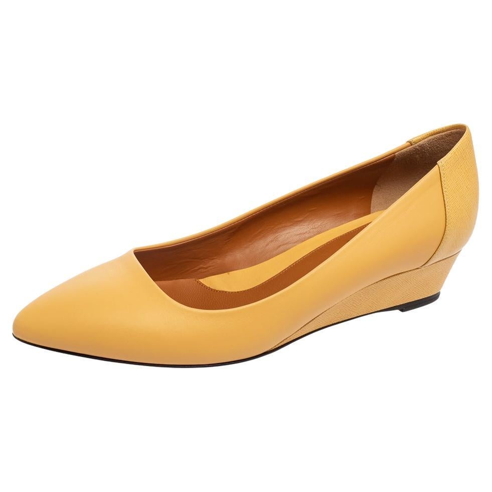 Fendi Yellow Leather Pointed-Toe Wedge Pumps Size 38